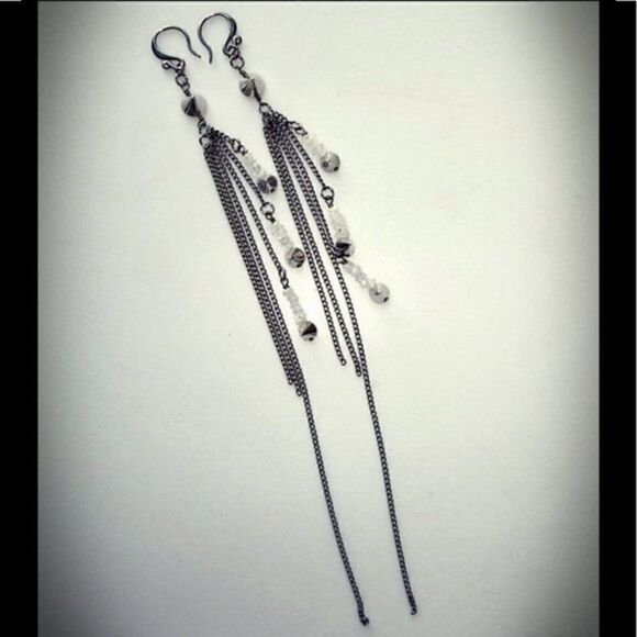 Hand crafted moonstone pyramid spike long earrings new without tags - Picture 2 of 6